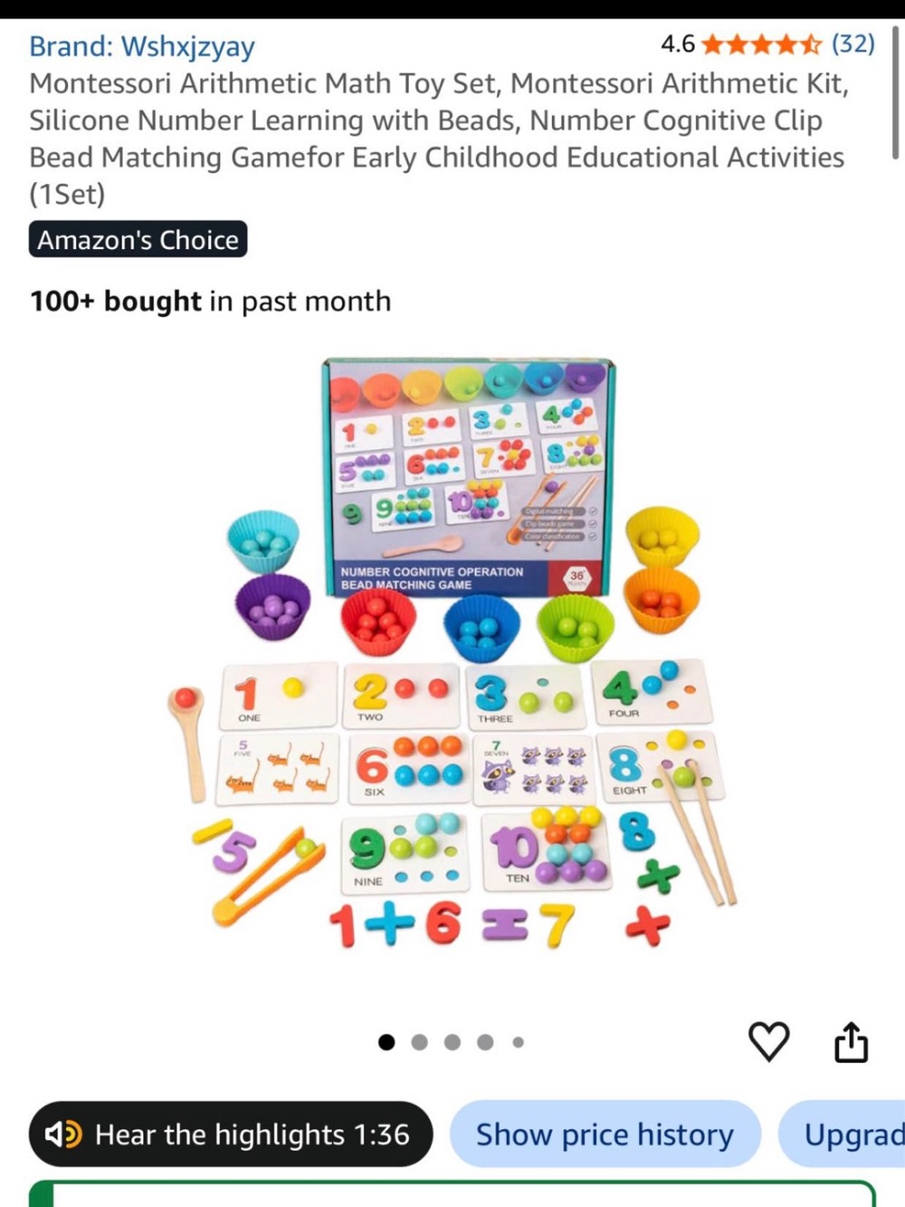 Kids Counting Bead Matching Game - Colorful Educational Math Toy